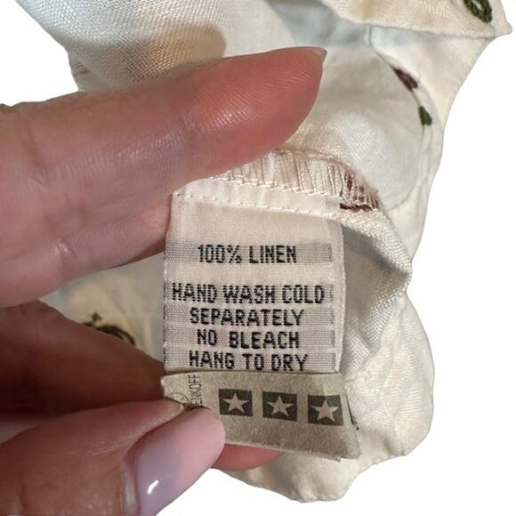 Mishca White Floral Long Sleeve Linen Opened Front Tie Knot Blouse Women - Picture 8 of 8